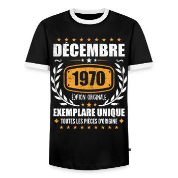 Décembre 1970 Anniversaire - Nées En Décembre 1970 - T-shirt contrasté Homme - noir/blanc - Devant - AI Model Female 172 light (172cm) & AI Model Male 178 light (178cm)