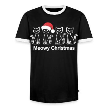 Meowy Noël Chemise de Noël mignonne avec des chats - T-shirt contrasté Homme - noir/blanc - Devant - AI Model Female 172 light (172cm) & AI Model Male 178 light (178cm)
