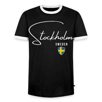 Stockholm, Suède, design minimaliste élégant - T-shirt contrasté Homme - noir/blanc - Devant - AI Model Female 172 light (172cm) & AI Model Male 178 light (178cm)