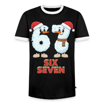 6 7 Memes Christmas Funny Six Seven Gift - Men's Ringer Shirt - black/white - Front - AI Model Female 172 light (172cm) & AI Model Male 178 light (178cm)