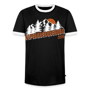 Crossing the Alps 2026 - Hiking - Men's Ringer Shirt - black/white - Front - AI Model Female 172 light (172cm) & AI Model Male 178 light (178cm)
