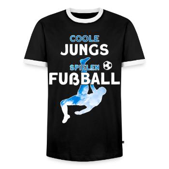 COOLE JUNGS SPIELEN FUßBALL - Männer Kontrast-T-Shirt - Schwarz/Weiß - Vorne - AI Model Female 172 light (172cm) & AI Model Male 178 light (178cm)