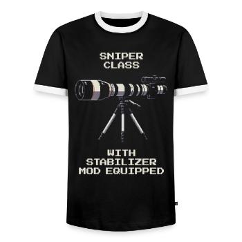 Classe de tireur d’élite | Téléobjectif avec stabilisateur - T-shirt contrasté Homme - noir/blanc - Devant - AI Model Female 172 light (172cm) & AI Model Male 178 light (178cm)