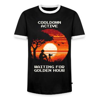 Temps de recharge actif | Photographie de l’heure dorée - T-shirt contrasté Homme - noir/blanc - Devant - AI Model Female 172 light (172cm) & AI Model Male 178 light (178cm)