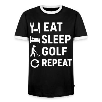 Eat Sleep Golf Repeat Funny Golf Player Design - Men's Ringer Shirt - black/white - Front - AI Model Female 172 light (172cm) & AI Model Male 178 light (178cm)