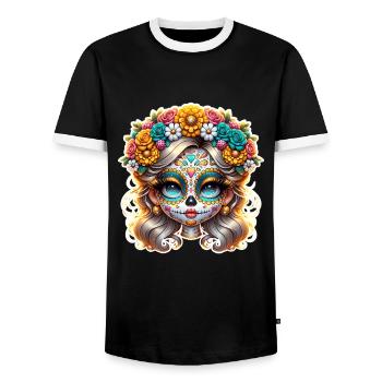 La Catrina - Men's Ringer Shirt - black/white - Front - AI Model Female 172 light (172cm) & AI Model Male 178 light (178cm)