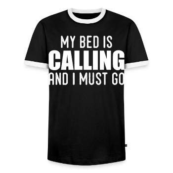 My bed is calling and i must go - T-shirt contrasté Homme - noir/blanc - Devant - AI Model Female 172 light (172cm) & AI Model Male 178 light (178cm)