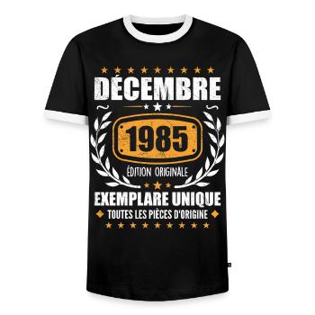 Décembre 1985 Anniversaire - Nées En Décembre 1985 - T-shirt contrasté Homme - noir/blanc - Devant - AI Model Female 172 light (172cm) & AI Model Male 178 light (178cm)