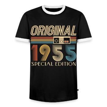 Gamer 70th Birthday 70th Anniversary Original 1955 - Men's Ringer Shirt - black/white - Front - AI Model Female 172 light (172cm) & AI Model Male 178 light (178cm)