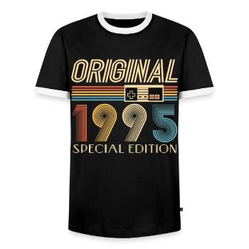 Gamer 30th Birthday 30th Anniversary Original 1995 - Men's Ringer Shirt - black/white - Front - AI Model Female 172 light (172cm) & AI Model Male 178 light (178cm)