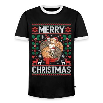 Cats, Coziness, Christmas, Sweet, Cute - Men's Ringer Shirt - black/white - Front - AI Model Female 172 light (172cm) & AI Model Male 178 light (178cm)