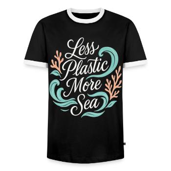 Moins de plastique, plus de mer – Protection de l’environnement et des océans - T-shirt contrasté Homme - noir/blanc - Devant - AI Model Female 172 light (172cm) & AI Model Male 178 light (178cm)
