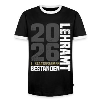 1st State Examination Teacher Training 2026 - Men's Ringer Shirt - black/white - Front - AI Model Female 172 light (172cm) & AI Model Male 178 light (178cm)
