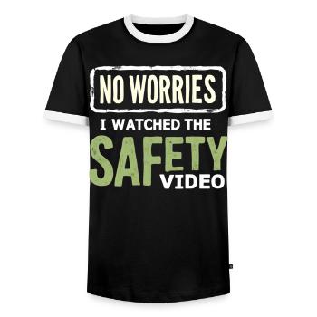 No Stress Safety Video Memes - Men's Ringer Shirt - black/white - Front - AI Model Female 172 light (172cm) & AI Model Male 178 light (178cm)