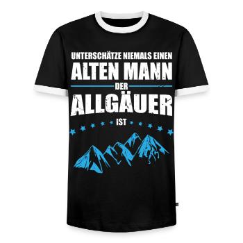 Gift Old Man - Allgäuer | Retro Vintage - Men's Ringer Shirt - black/white - Front - AI Model Female 172 light (172cm) & AI Model Male 178 light (178cm)