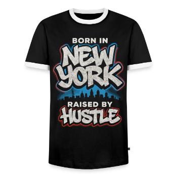 New York Hustle – Graffiti Streetwear Style - Männer Kontrast-T-Shirt - Schwarz/Weiß - Vorne - AI Model Female 172 light (172cm) & AI Model Male 178 light (178cm)