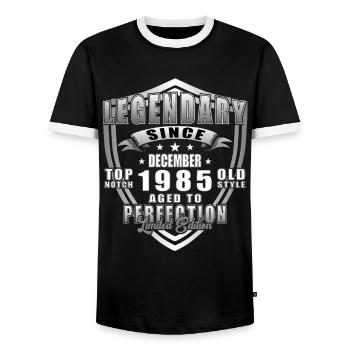 Décembre 1985 Jubilé 1985 Légendes Décembre - T-shirt contrasté Homme - noir/blanc - Devant - AI Model Female 172 light (172cm) & AI Model Male 178 light (178cm)