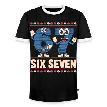 6 7 Sechs Sieben Meme – Weihnachten Kids Gaming - Männer Kontrast-T-Shirt - Schwarz/Weiß - Vorne - AI Model Female 172 light (172cm) & AI Model Male 178 light (178cm)