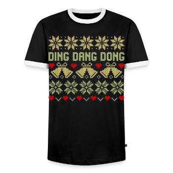 Ugly Christmas Sweater Pattern Snowflake Bell - Men's Ringer Shirt - black/white - Front - AI Model Female 172 light (172cm) & AI Model Male 178 light (178cm)