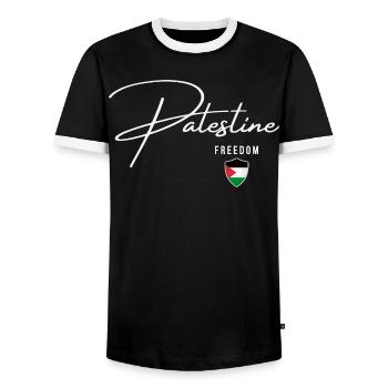 Drapeau palestinien, je suis avec la Palestine - T-shirt contrasté Homme - noir/blanc - Devant - AI Model Female 172 light (172cm) & AI Model Male 178 light (178cm)