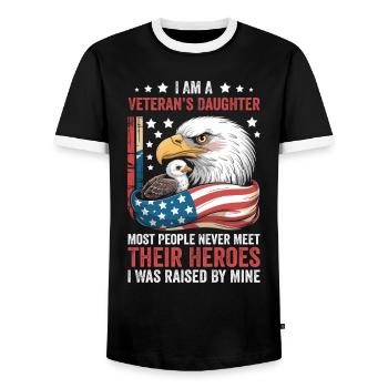 Soldiers' daughters: Heroes are raised at home - Men's Ringer Shirt - black/white - Front - AI Model Female 172 light (172cm) & AI Model Male 178 light (178cm)