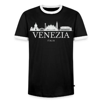 Venice Skyline, Venice Italy - Men's Ringer Shirt - black/white - Front - AI Model Female 172 light (172cm) & AI Model Male 178 light (178cm)