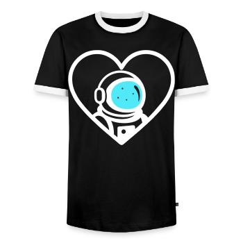 Astronaut Heart Space Cosmic Helmet - Men's Ringer Shirt - black/white - Front - AI Model Female 172 light (172cm) & AI Model Male 178 light (178cm)