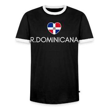 Heart with Dominican flag, Dominican pride - Men's Ringer Shirt - black/white - Front - AI Model Female 172 light (172cm) & AI Model Male 178 light (178cm)
