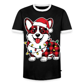 Hund Corgi Weihnachten Plaid Rot Plaid - Männer Kontrast-T-Shirt - Schwarz/Weiß - Vorne - AI Model Female 172 light (172cm) & AI Model Male 178 light (178cm)