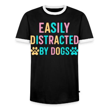 Leicht ablenkbar durch Hunde - Männer Kontrast-T-Shirt - Schwarz/Weiß - Vorne - AI Model Female 172 light (172cm) & AI Model Male 178 light (178cm)