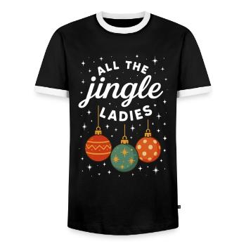 All The Jingle Ladies Funny Christmas Holiday - Men's Ringer Shirt - black/white - Front - AI Model Female 172 light (172cm) & AI Model Male 178 light (178cm)