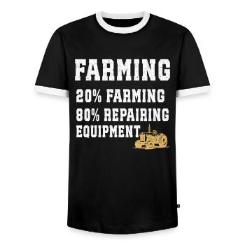 Landwirtschaft 20 % Landwirtschaft 80 % Reparaturausrüstung - Männer Kontrast-T-Shirt - Schwarz/Weiß - Vorne - AI Model Female 172 light (172cm) & AI Model Male 178 light (178cm)