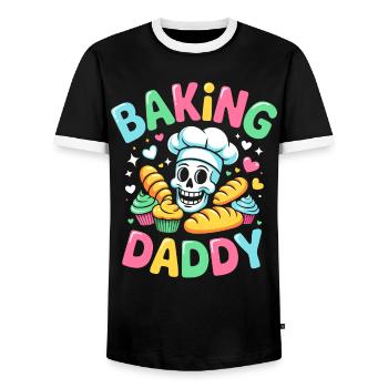 Baking Daddy Cooking Skull - Men's Ringer Shirt - black/white - Front - AI Model Female 172 light (172cm) & AI Model Male 178 light (178cm)