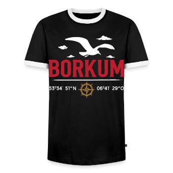Nordsee Urlaub BORKUM INSEL Borkumer Lustiges - Männer Kontrast-T-Shirt - Schwarz/Weiß - Vorne - AI Model Female 172 light (172cm) & AI Model Male 178 light (178cm)