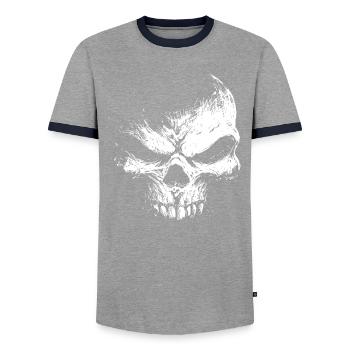 Evil Skull – Dark Grinning Beast - Männer Kontrast-T-Shirt - Grau/Navy  - Vorne - AI Model Female 172 light (172cm) & AI Model Male 178 light (178cm)