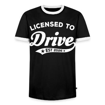 License to Drive 2026 - Driving Permit - Men's Ringer Shirt - black/white - Front - AI Model Female 172 light (172cm) & AI Model Male 178 light (178cm)