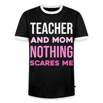Professeur et maman – Rien ne me fait peur - T-shirt contrasté Homme - noir/blanc - Devant - AI Model Female 172 light (172cm) & AI Model Male 178 light (178cm)