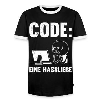 Coder CODE EINE HASSLIEBE LUSTIG - Männer Kontrast-T-Shirt - Schwarz/Weiß - Vorne - AI Model Female 172 light (172cm) & AI Model Male 178 light (178cm)