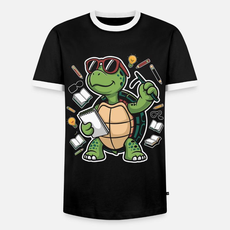 Lernende Schildkröte mit Stift - Männer Kontrast-T-Shirt - Schwarz/Weiß