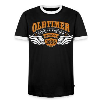 Oldtimer Modell 1956 | Geburtstag Geschenk Cap - Männer Kontrast-T-Shirt - Schwarz/Weiß - Vorne - AI Model Female 172 light (172cm) & AI Model Male 178 light (178cm)