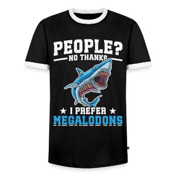  Megalodon Research Team Megalodon Shark Lover - Men's Ringer Shirt - black/white - Front - AI Model Female 172 light (172cm) & AI Model Male 178 light (178cm)