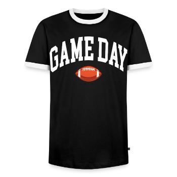 Game Day Football Fan - Men's Ringer Shirt - black/white - Front - AI Model Female 172 light (172cm) & AI Model Male 178 light (178cm)
