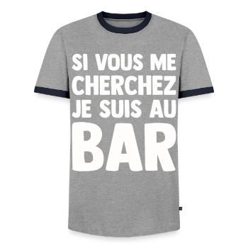 Humour Bar Bistrot Apéro Beauf Alcoolique Drôle - T-shirt contrasté Homme - gris/marine  - Devant - AI Model Female 172 light (172cm) & AI Model Male 178 light (178cm)