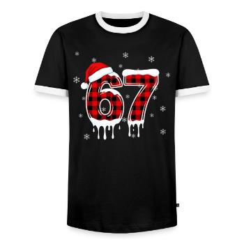 Six Seven 6 7 Meme Plaid Design with Santa Hat - Men's Ringer Shirt - black/white - Front - AI Model Female 172 light (172cm) & AI Model Male 178 light (178cm)