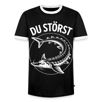 You Disturb Fish Circle Motif - Men's Ringer Shirt - black/white - Front - AI Model Female 172 light (172cm) & AI Model Male 178 light (178cm)