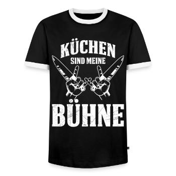KITCHENS ARE MY STAGE Fun - Men's Ringer Shirt - black/white - Front - AI Model Female 172 light (172cm) & AI Model Male 178 light (178cm)