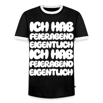 Ich hab Feierabend eigentlich Ich hab Feierabend - Männer Kontrast-T-Shirt - Schwarz/Weiß - Vorne - AI Model Female 172 light (172cm) & AI Model Male 178 light (178cm)