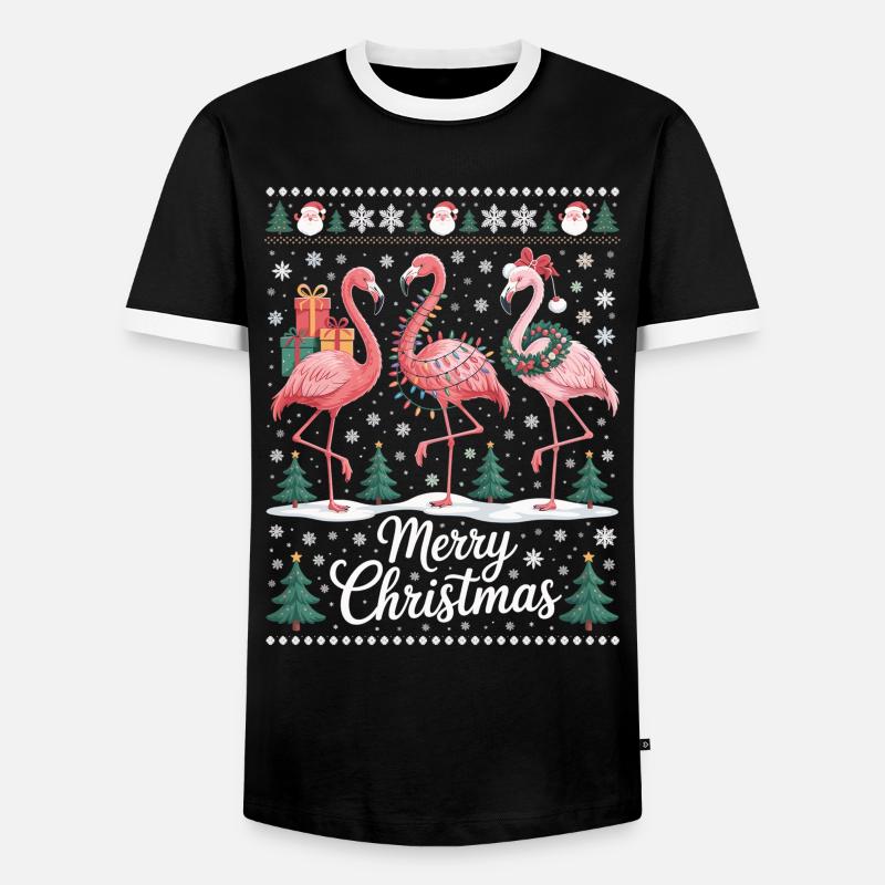 Weihnachtsflamingos mit Schneeflocken und Deko - Männer Kontrast-T-Shirt - Schwarz/Weiß