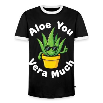 Aloe You Vera Much Succulent Cactus Pun - Men's Ringer Shirt - black/white - Front - AI Model Female 172 light (172cm) & AI Model Male 178 light (178cm)