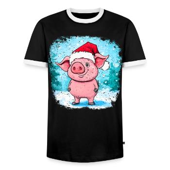 Schweinchen Weihnachten - Männer Kontrast-T-Shirt - Schwarz/Weiß - Vorne - AI Model Female 172 light (172cm) & AI Model Male 178 light (178cm)